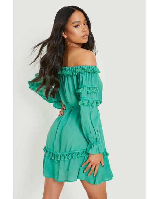 Boohoo Petite Cheesecloth Tassel Skater 
