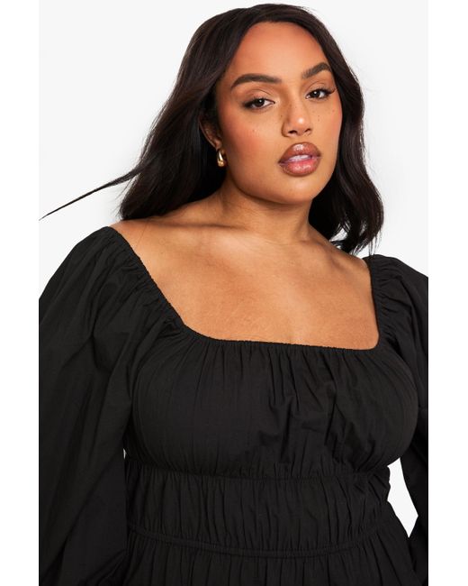 Top Plus De Algodón Con Escote Barco Boohoo de color Black