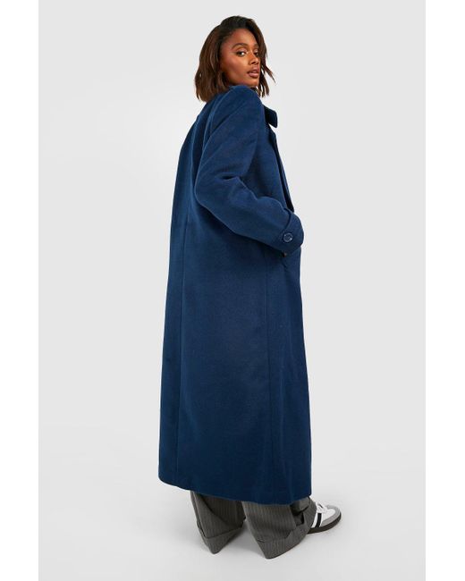 Boohoo Blue Collar Detail Double Breasted Wool Maxi Coat