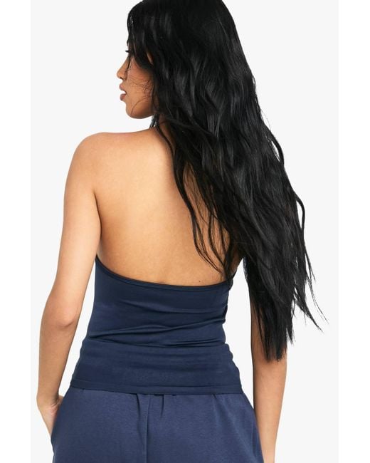 Boohoo Blue Seamless Sculpt Ruched Bust Padded Strappy Vest Top