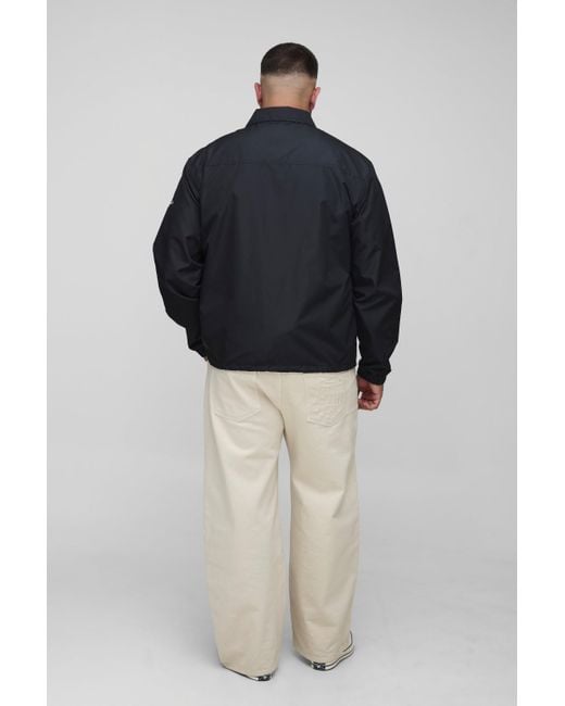 BoohooMAN Black Plus Varsity Badge Collared Coach Regular Fit Jacket for men