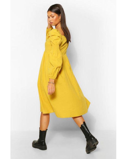 yellow midi skater dress