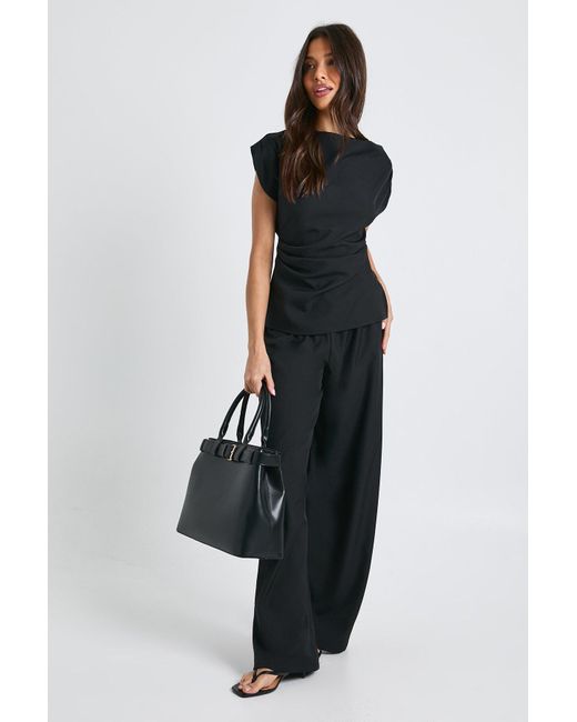 Boohoo Black One Shoulder Longline Top & Straight Leg Trouser Co-Ord