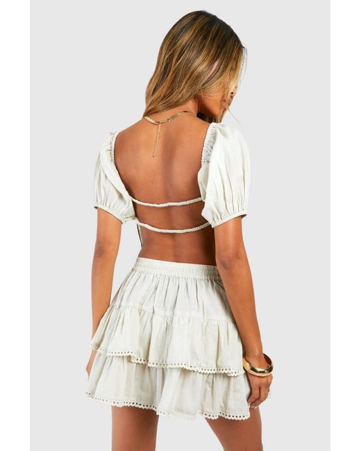 Boohoo White Cotton Backless Crochet Trim Crop Top