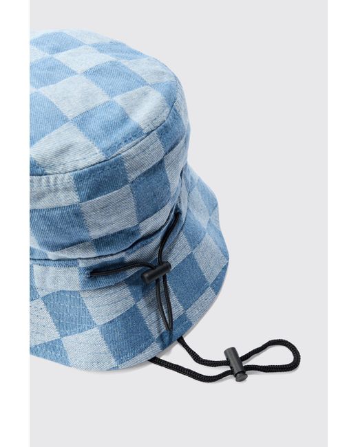 Checkerboard Bucket Hat In Blue Boohoo