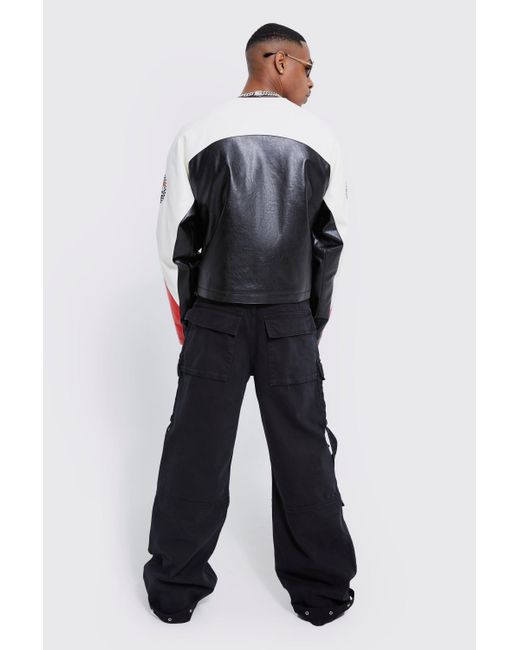 BoohooMAN Black Baggy Rigid Multi Pocket Flare Jeans for men
