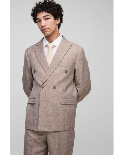 BoohooMAN Oversized Double Breasted Suit Blazer in Natural für Herren