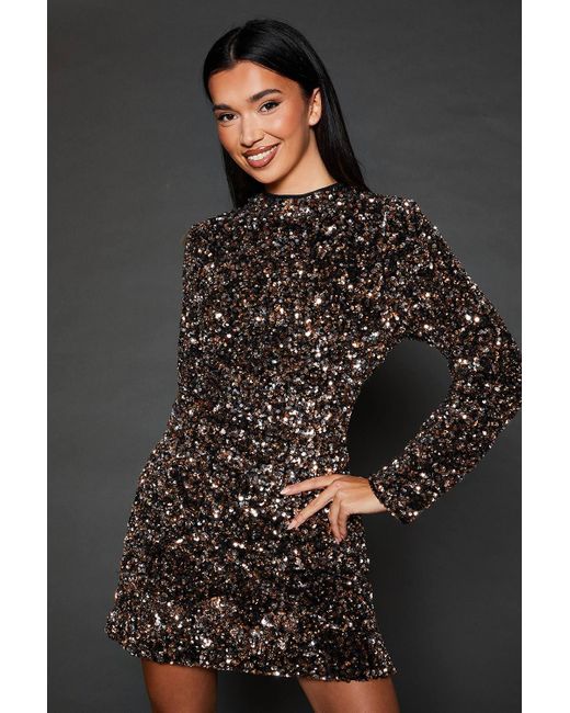high neck a line mini dress Black A-Line Mini Dress