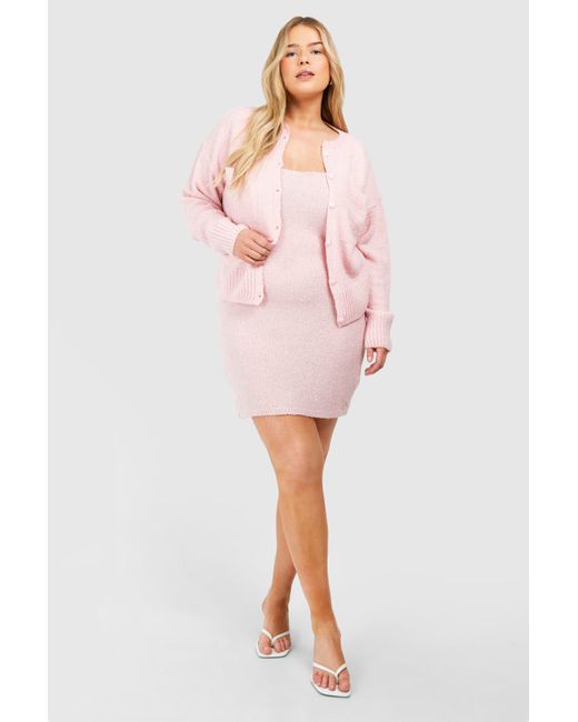 Boohoo Pink Plus Knitted Cardigan