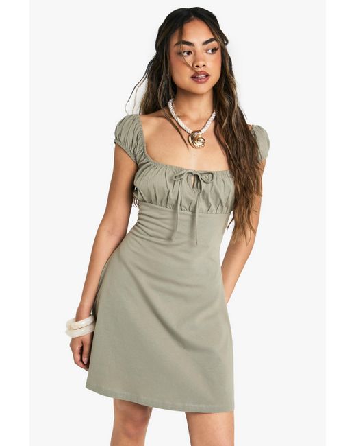 Vestido Mini De Algodón Estilo Mesonera Boohoo de color White