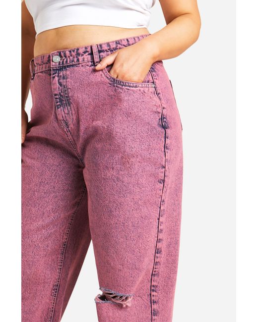 Plus Pink Washed Wide Leg Jean Boohoo de color Red