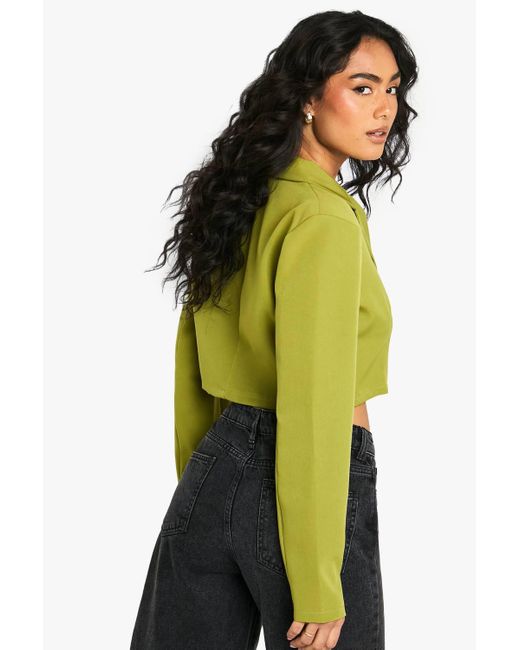Boohoo Green Basic Woven Relaxed Fit Crop Blazer