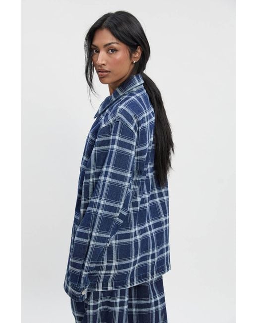 Boohoo Blue Flanneled Jean Jacket