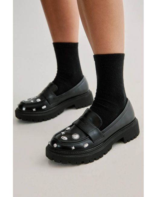 Nasty Gal Black Stud Embellished Chunky Loafer