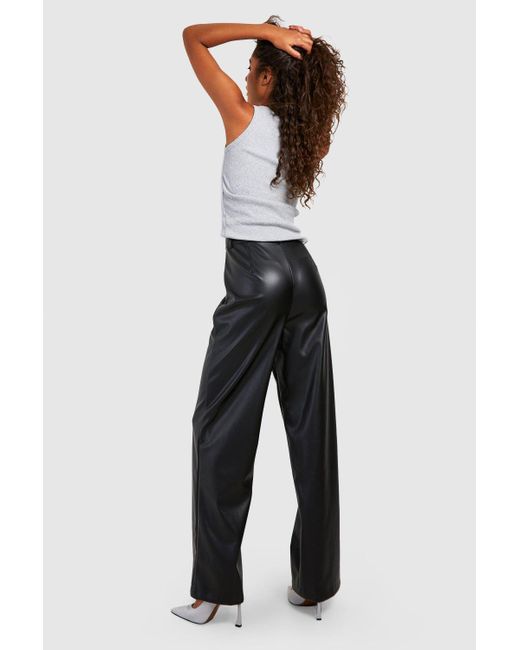 Boohoo Black Tall Leather Look Relaxed Fit Straight Leg Trousers