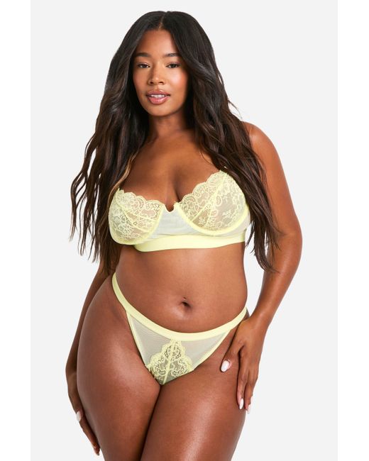 Boohoo Yellow Plus Floral Lace Bra