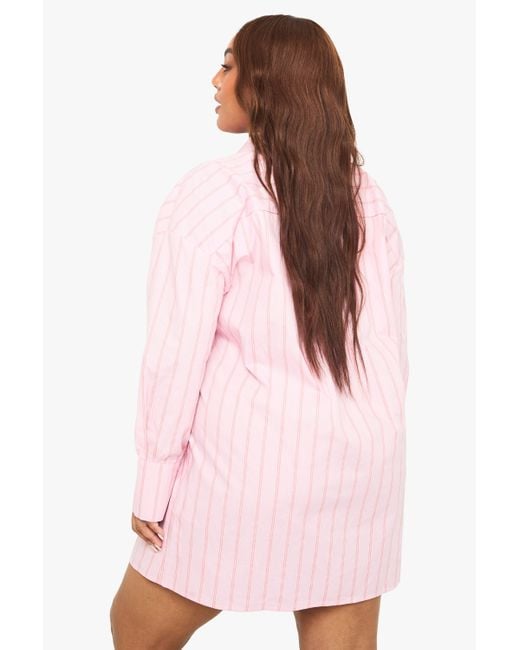 Boohoo Pink Plus Stripe Oversized Shirt Dress