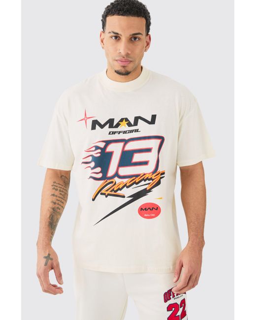 BoohooMAN Oversized Man Racing Graphic T-shirt in White für Herren