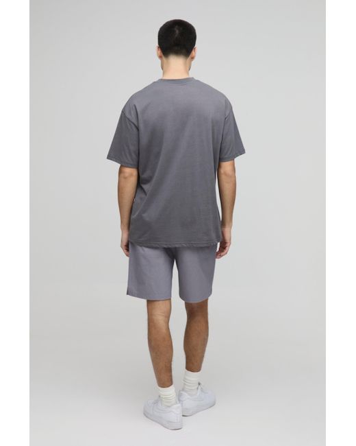 BoohooMAN Gray Elasticated Waist Relaxed Woven Tab Canvas Shorts for men