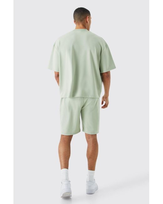 Boohoo Green Oversized Boxy Premium Super Heavyweight T-shirt & Shorts