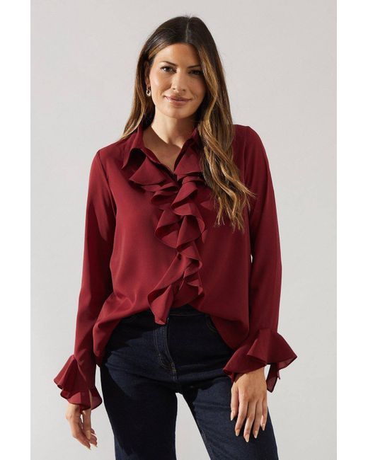 Wallis Women's Red Occasion Ruffle Detail Shirt