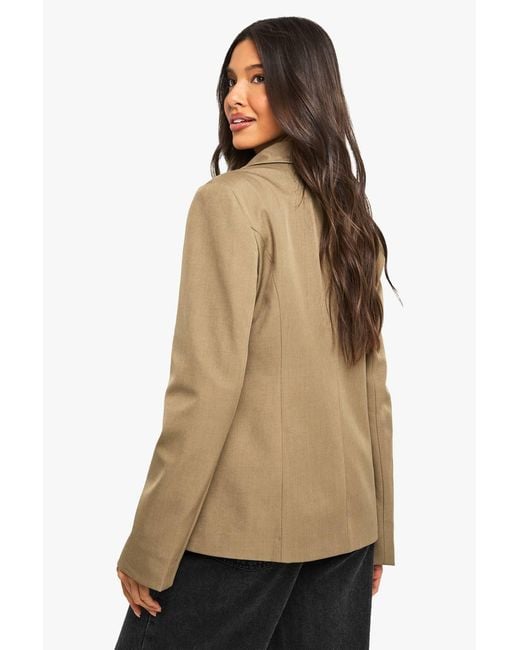 Boohoo Natural Tailored Wrap Button Blazer