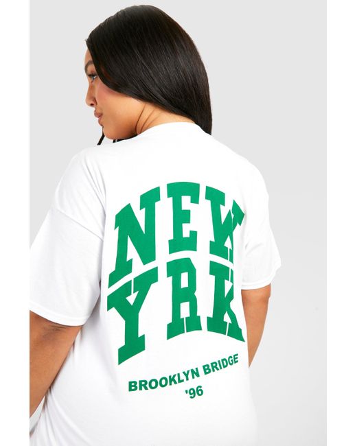 Plus New York Back Print T-Shirt Boohoo de color White
