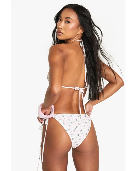 Boohoo Pink Swimwear Essentials Ditsy Floral Tie Side Bikini Bottoms