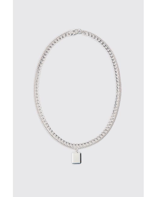 BoohooMAN White Multi Layer Pendant Necklace for men