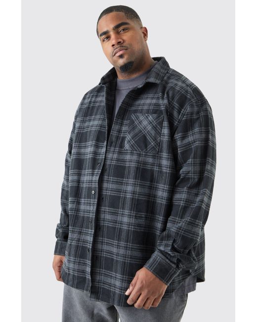BoohooMAN Blue Plus Oversized Heavy Weight Flannel Overshirt for men