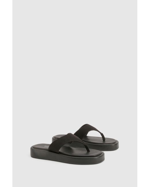 Boohoo Black Wide Fit Faux Suede Chunky Thongs