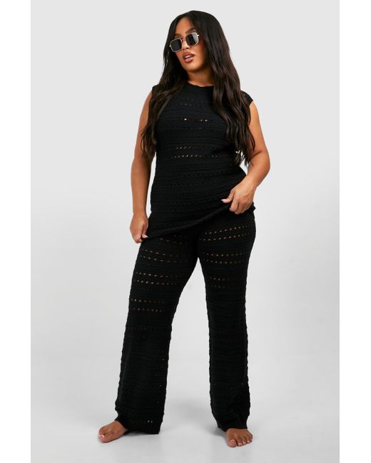 Boohoo Black Plus Oversized Tunic Top And Wide Leg Trouser