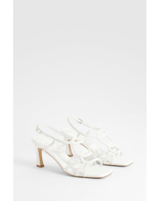 Woven Detail Mid Strappy Heels Boohoo de color White