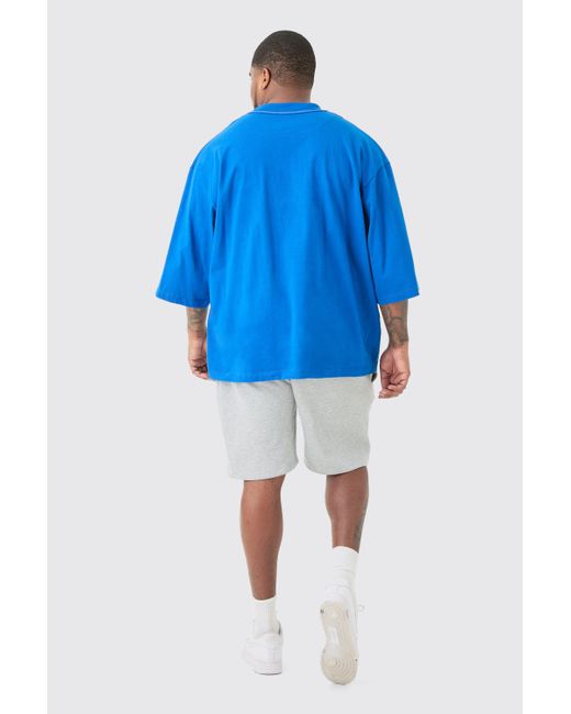 Boohoo Blue Plus Loose Fit Varsity Jersey Shorts