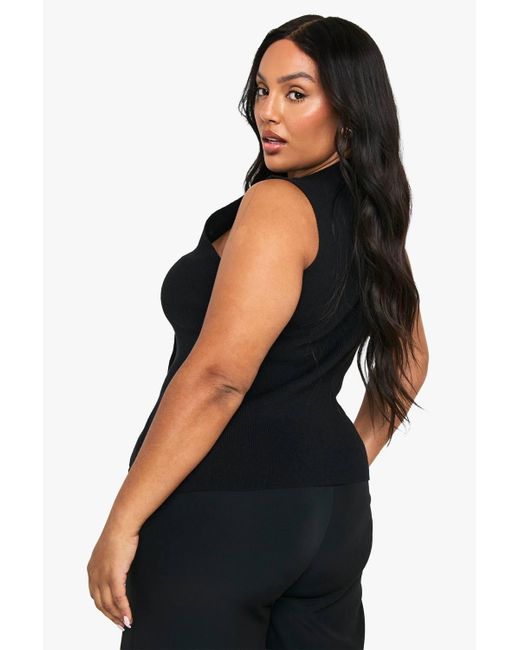 Boohoo Black Plus Asymmetric Button Waistcoat