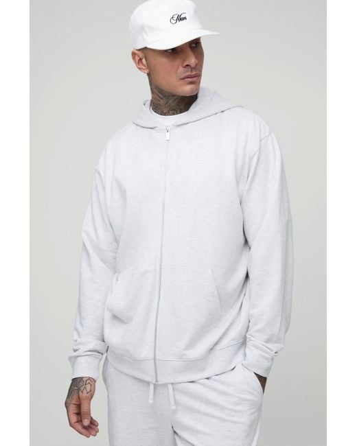 BoohooMAN White Tall 260Gsm Loopback Oversized Fit Basic Zip Through Hoodie for men