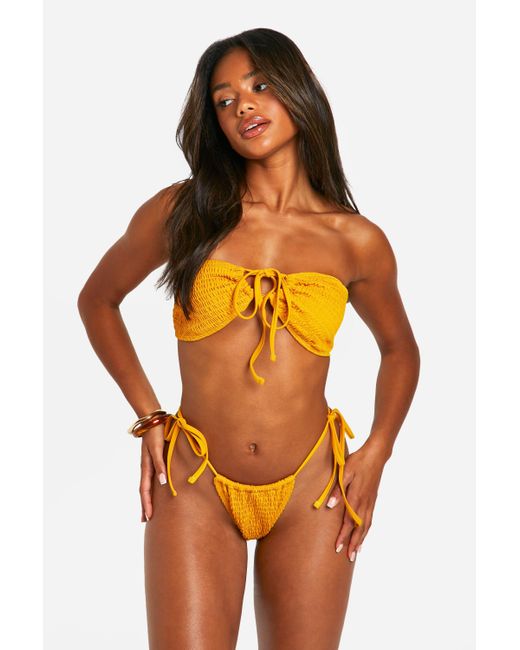 Boohoo Orange Seersucker Bandeau Bikini Top