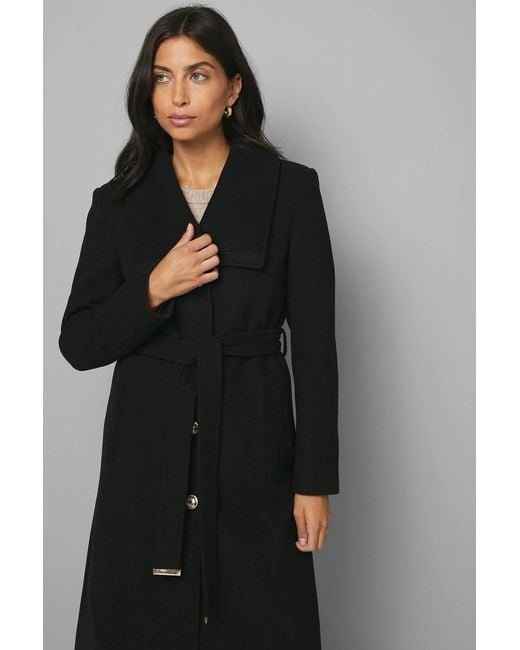 Wallis Black Knitted Collar Button Through Wrap Coat