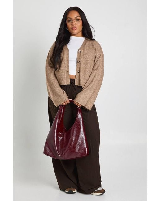 Boohoo Natural Plus V Neck Button Down Cardigan