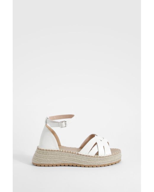 Boohoo White Wide Fit Low Woven Flatform Sandals