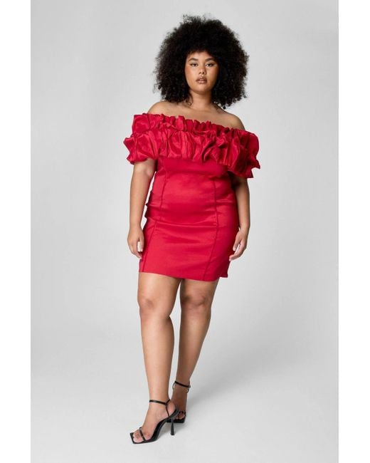 strapless open back dress Bardot Mini A-Line Dress short sleeve in Pomegranate Red main image 0
