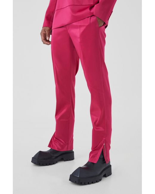 BoohooMAN Pink Slim Fit Panelled Satin Trouser for men
