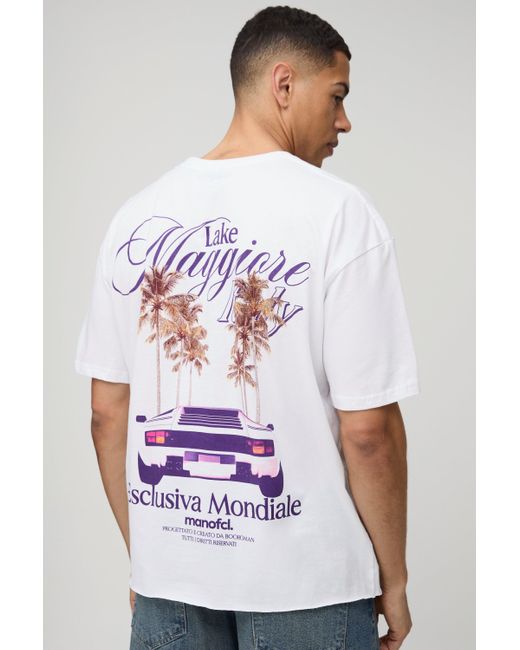 Camiseta Oversize Recta Con Estampado Gráfico De Palmera Boohoo de color White