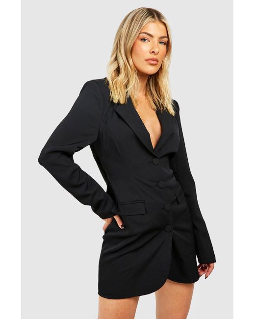 Boohoo Black Tailored Low Cowl Back Fitted Blazer Dress