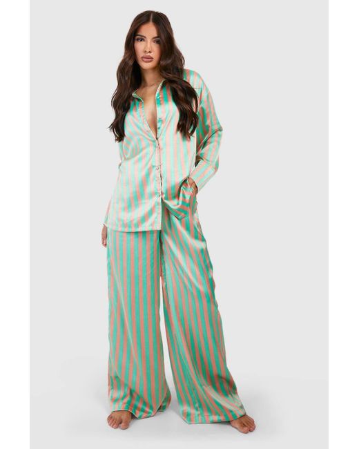 Boohoo Green Oversized Stripe Pyjama Set
