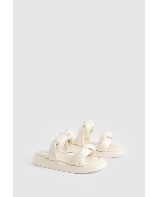 Boohoo White Wide Fit Twist Detail Flatform Slider