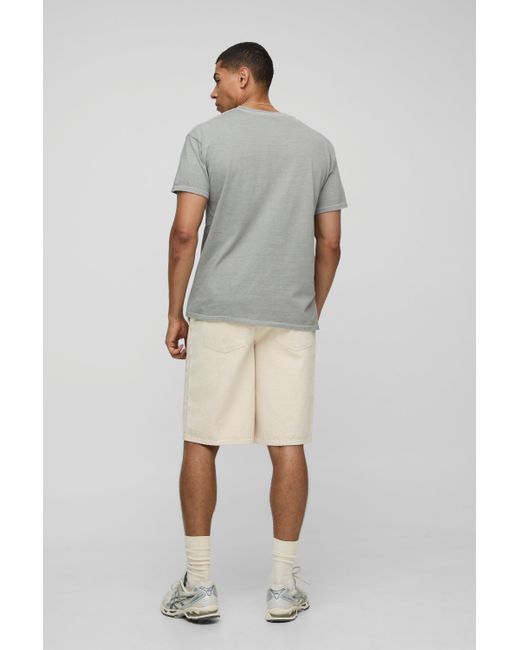 BoohooMAN Gray Regular Fit Script Embroidered Washed T-Shirt for men