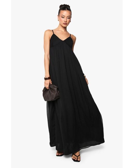 Boohoo Black Tall Chiffon Strappy Volume Maxi Dress