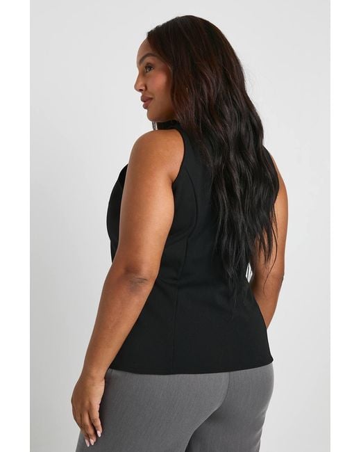 Boohoo Black Plus Structured Zip Down Collared Top