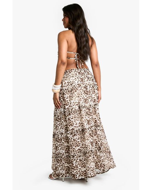 Boohoo Multicolor Print Ruffle Woven Maxi Skirt
